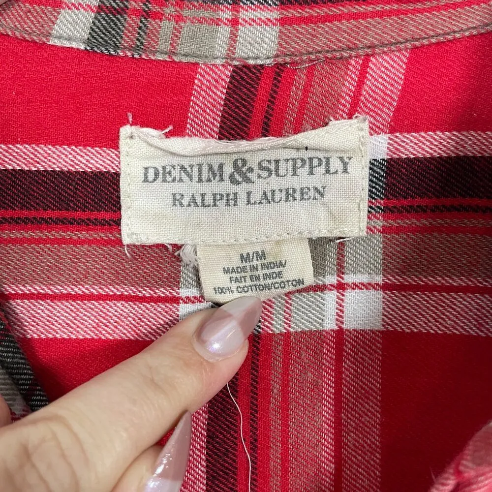 Denim & Supply Ralph Lauren Women M Red Black White Plaid Flannel Shirt Boho Size M - Image 6
