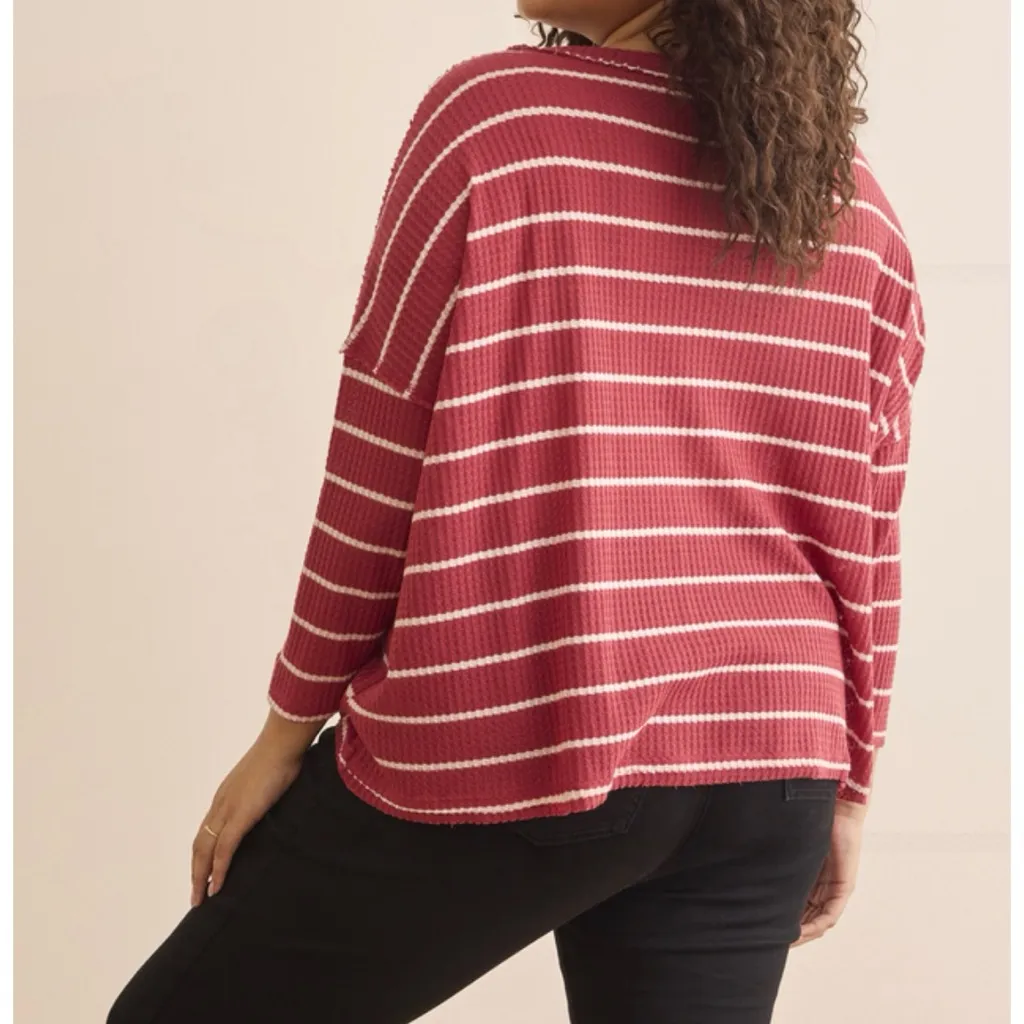 NEW Altar’d State White And Red Thermal Striped Sweater Top Size XL NWT - Image 3