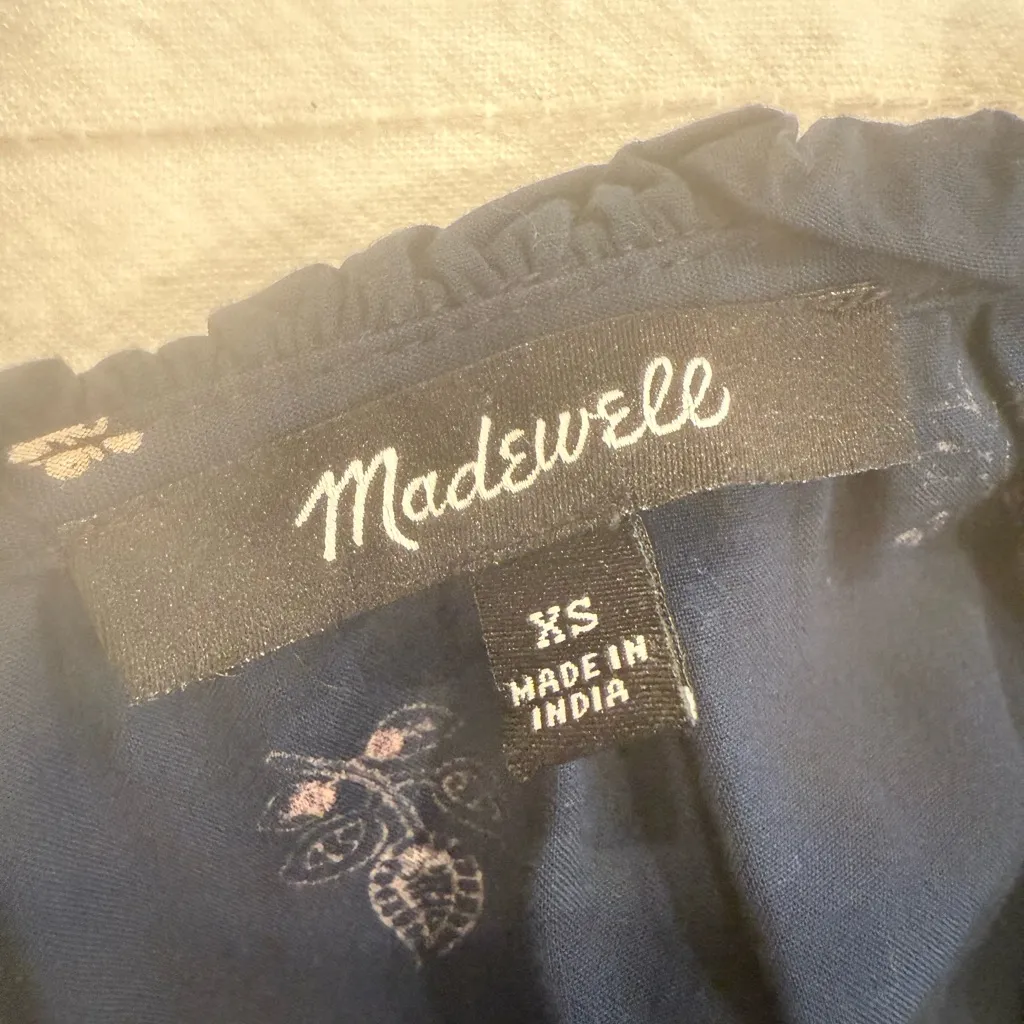 MADEWELL Challis Midi Dress Navy Floral Print Faux Wrap Relaxed Fit size XS - Image 6