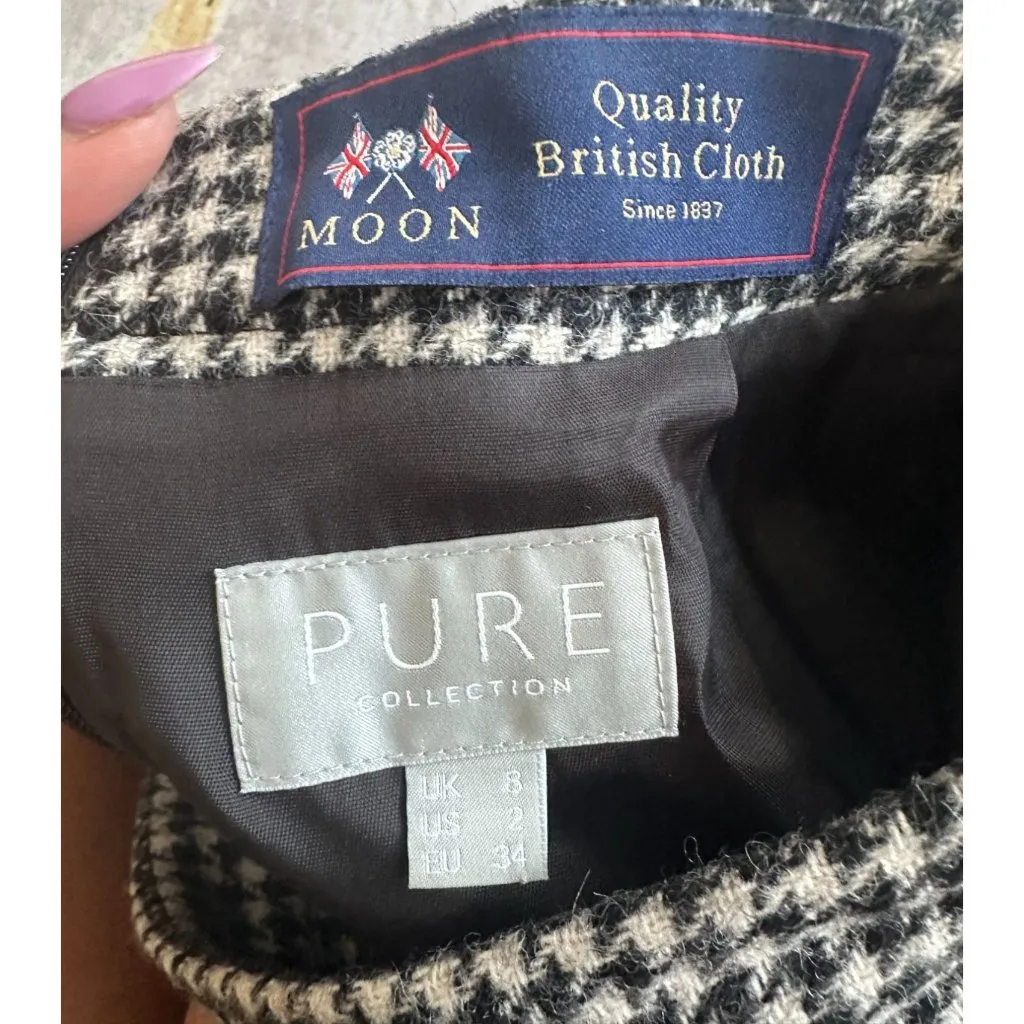 PURE COLLECTION Moon British Wool Houndstooth Pencil Skirt Size 2 Black - Image 7