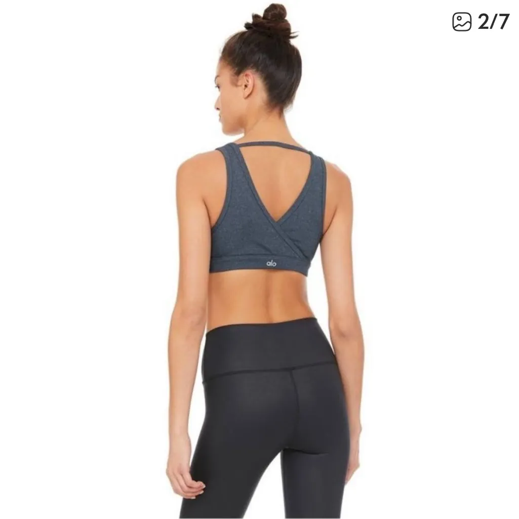 ALO Yoga Charcoal Togetherness Rib-Knit Sports Bra Women's Athletic Activewear - Image 2