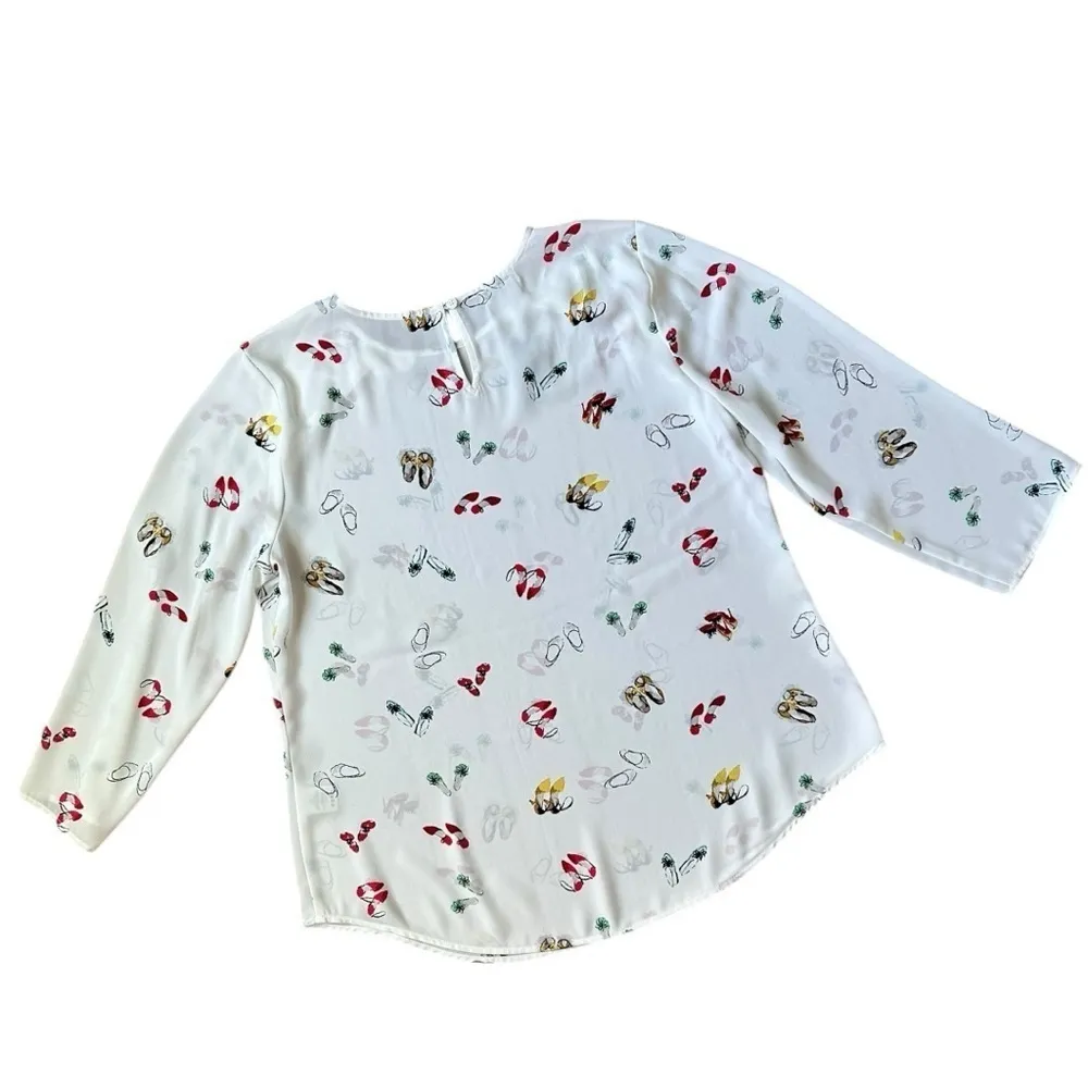 Van Heusen 3/4 Sleeves Round Neck White Shoe Print Womens Blouse Size Medium NWT - Image 9