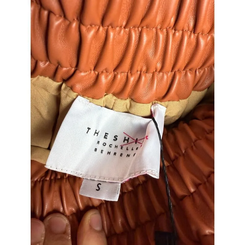 Rochelle Behrens Mini Skirt in Cognac Vegan Leather NWT Sz. S Brown - Image 6