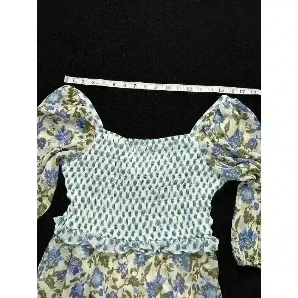 Taylor smocked maxi green/blue floral maxi dress wedding guest dress cottagecore Green Size 8 - Image 6