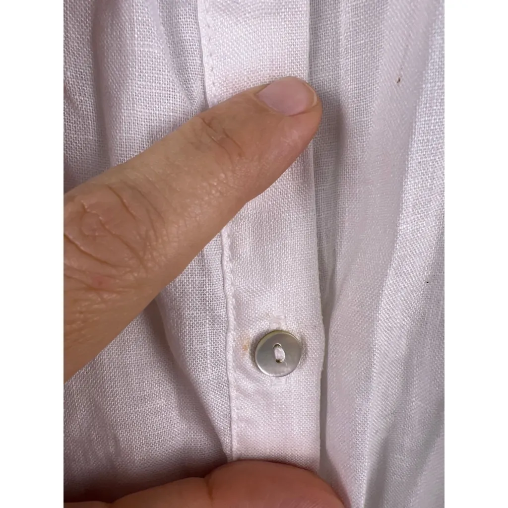 Tahari White 100% Linen Button Front Tunic Shirt Dress Tie Sleeves M Coastal - Image 3