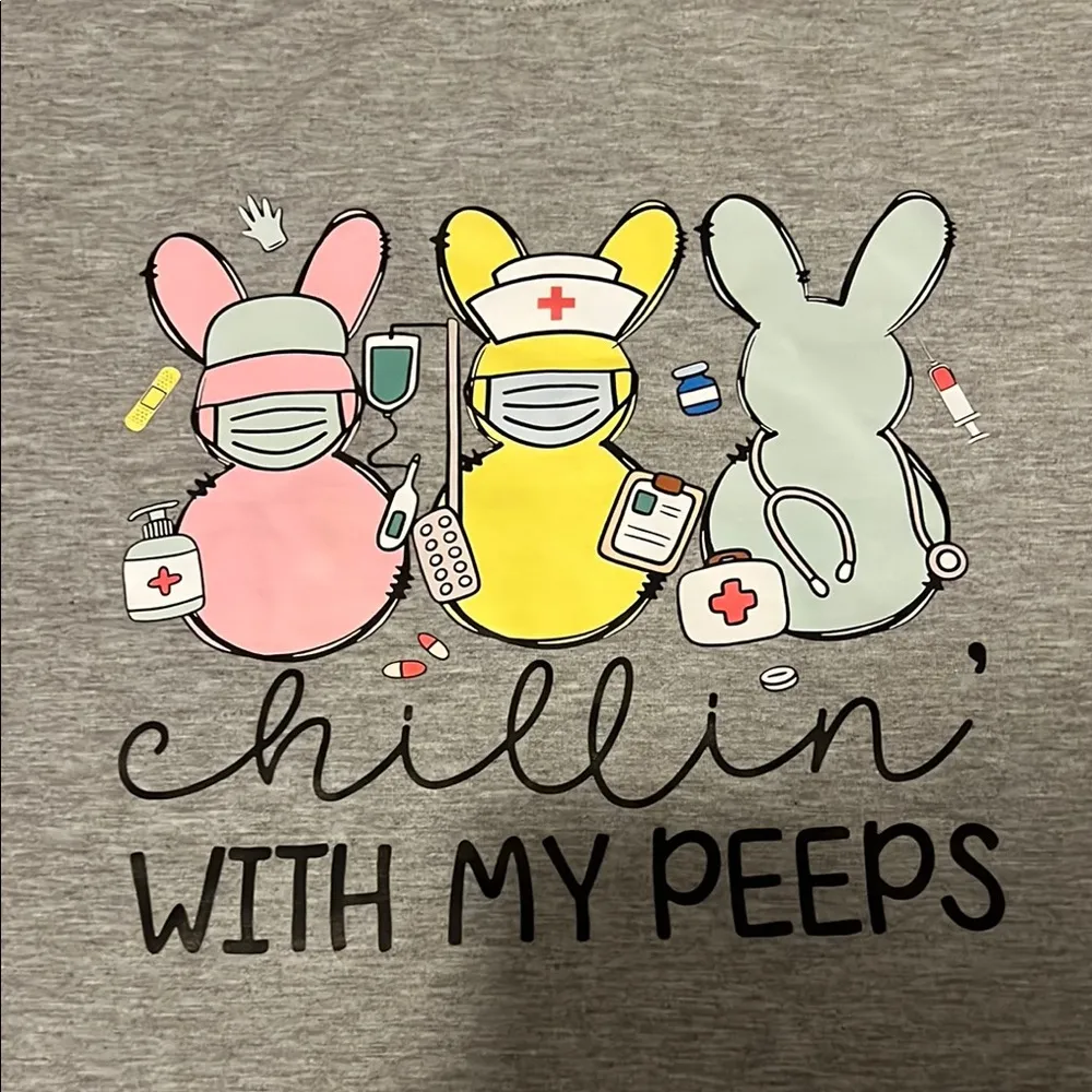 Gray 'Chillin' With My Peeps' T-Shirt Easter new - Image 2