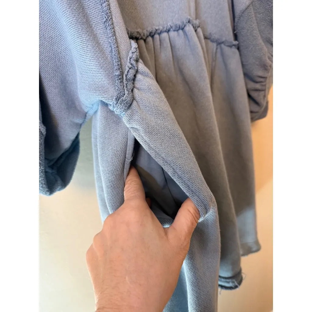 Free People Sunchild Sweatshirt Baby Doll Mini Dress Rainsong Blue Medium - Image 6