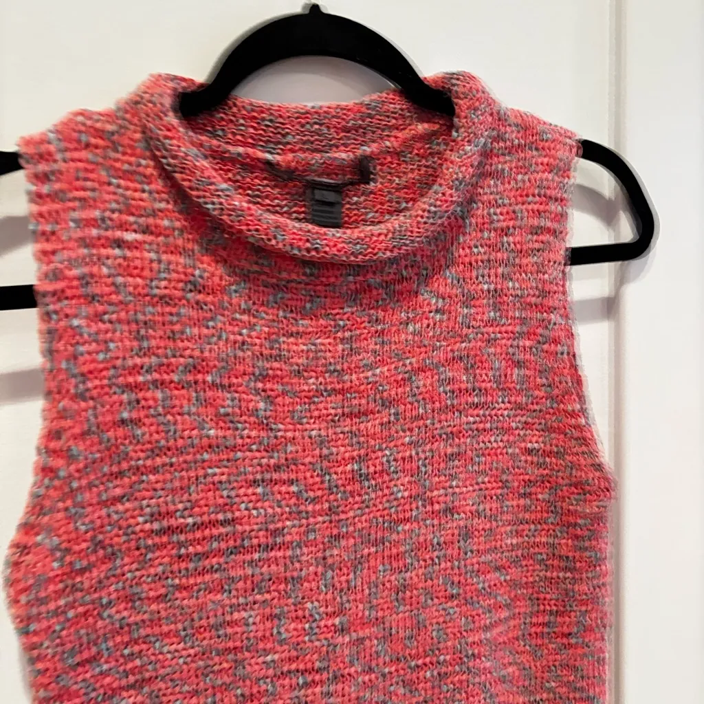 Vintage Chunky Knit Rolled Collar Mock Neck Sweater Tank Top Blue Pink Ribbon L Size L - Image 4