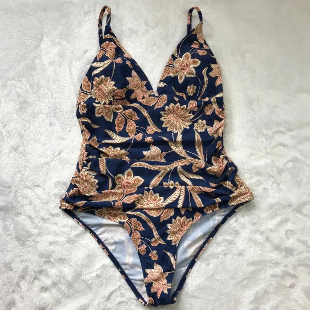 Cupshe Paisley V Neck Tummy Control One Piece‎ Swimsuit Women's Medium Blue NEW - Image 12