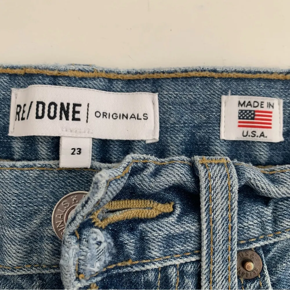 EUC Re/Done Originals High Rise Ankle Crop Light Repair Distressed Jeans Size 23 - Image 2