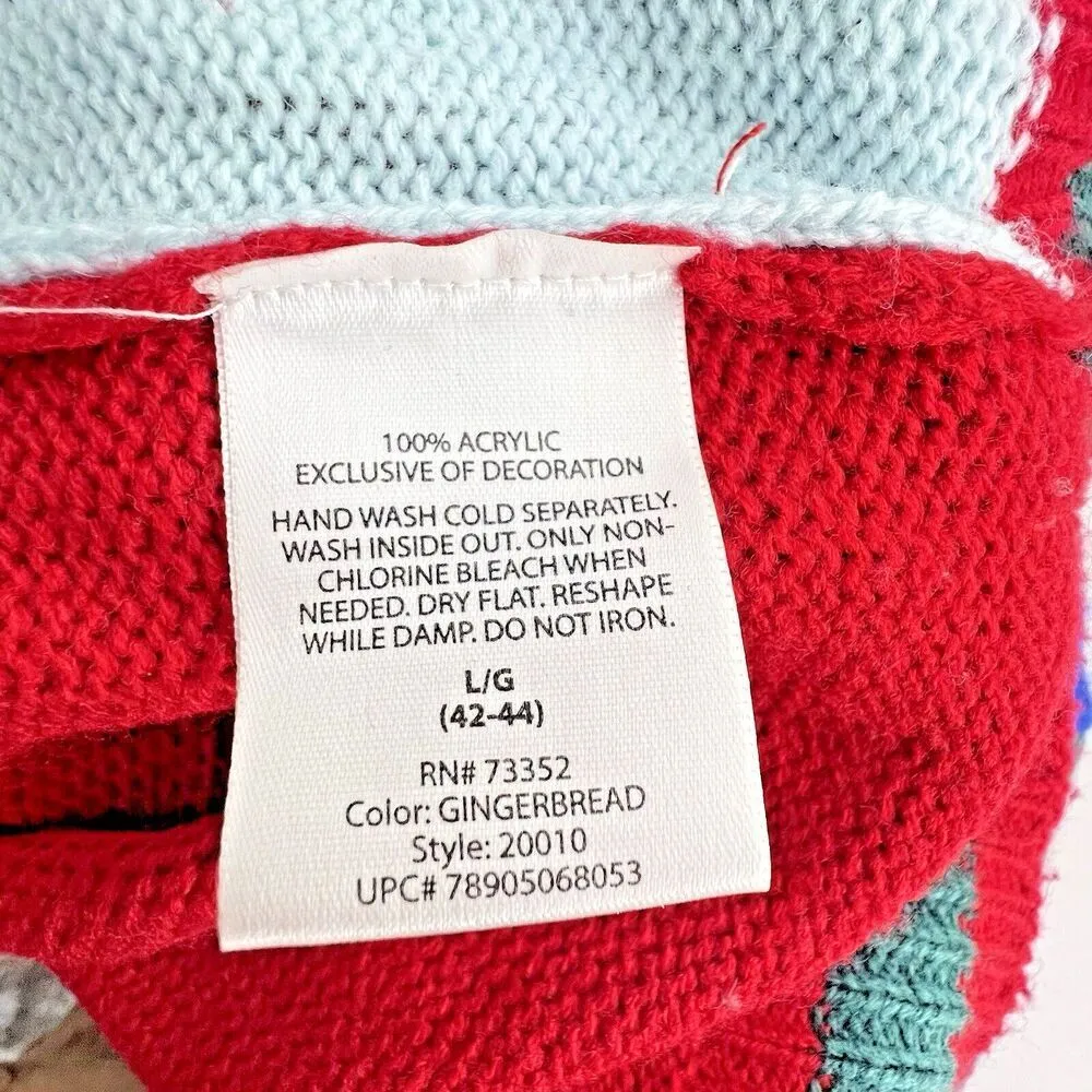 Ugly Christmas jolly sweater gingerbread cookie gift knitted snow multicolor L - Image 8