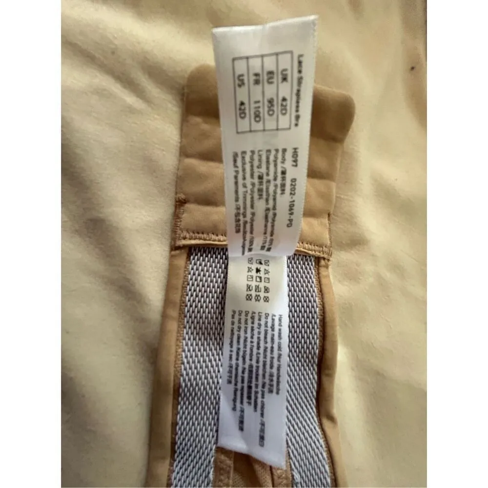 DELIMIRA Strapless Bra Plunge Push Up Lace Slightly Lined Support 42D Tan Size undefined - Image 8