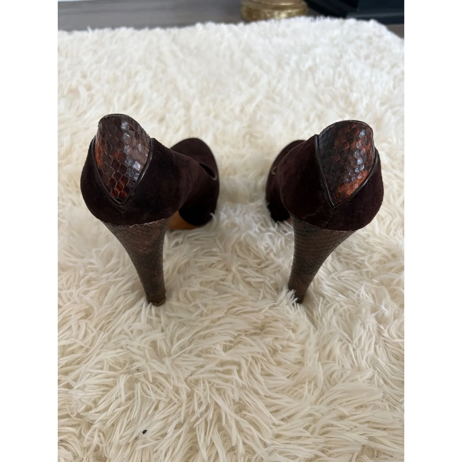 Donald J Pliner Heels Pumps Brown Suede Leather Trim High Heel Shoes‎ 6.5 - Image 5