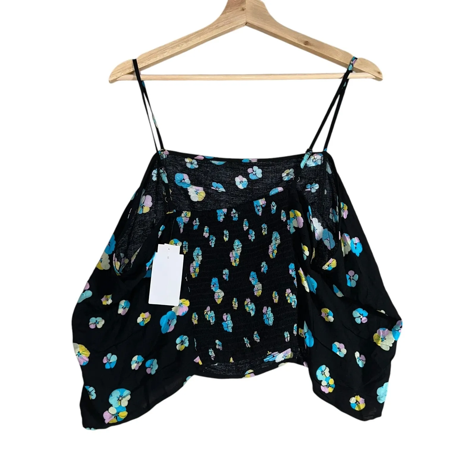 Nordstrom BP. Ruched Crop Cami Womens Sz 2X Black Textile Floral Spaghetti Strap - Image 2