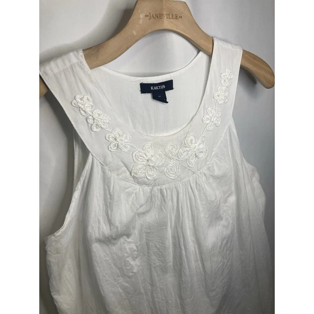 KAKTUS Summer Pullover Layered White Sleeveless Blouse Tank Lace Boho Women's M Size M - Image 2