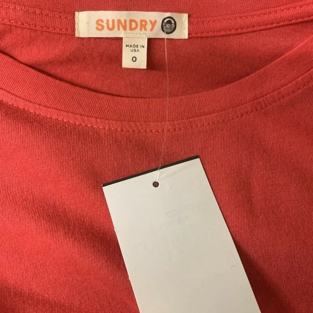 Sundry Womens Hibiscus Red Solid Cotton Blend T-Shirt Top - Image 3