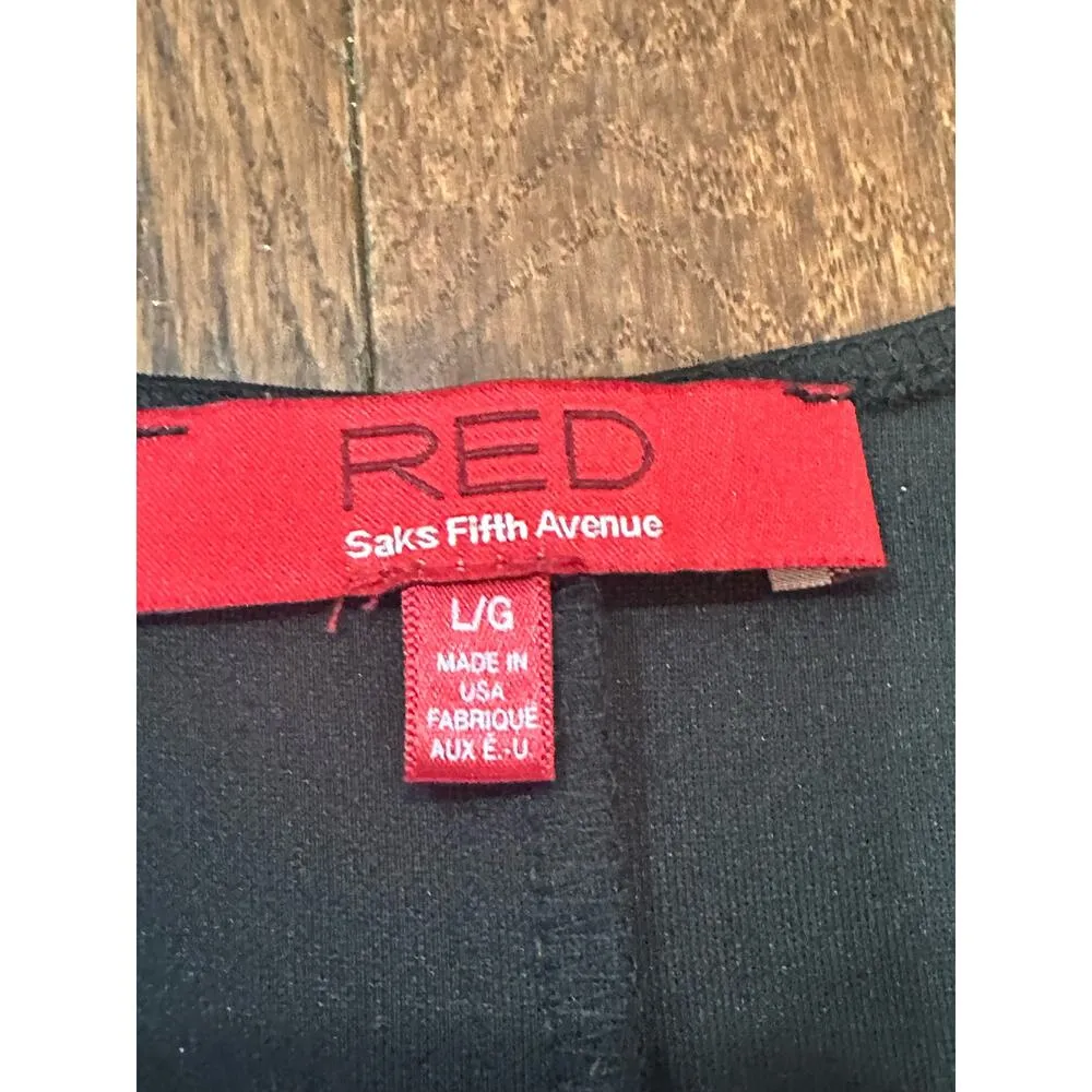 EUC Saks Fifth Avenue RED Label Black Peplum V-Neck Scuba Faux Leather Top Large - Image 6