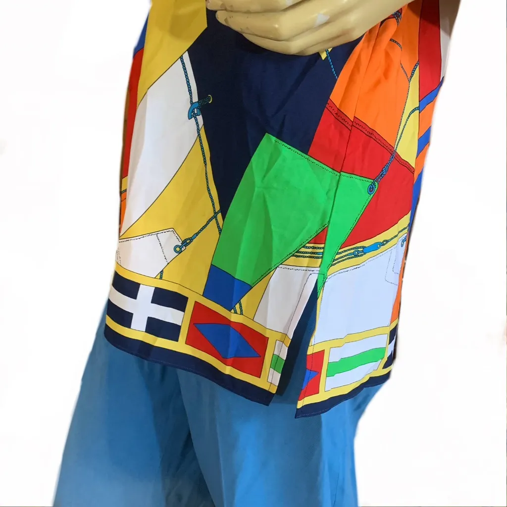 LAUREN RALPH LAUREN BRIGHT MULTI-COLOR "SAILS" NAUTICAL THEME TUNIC TOP (L) - Image 6