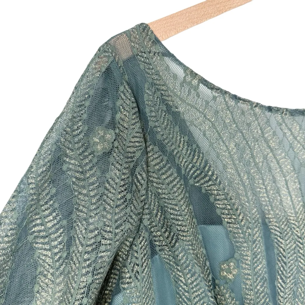 NEW JS Collections Illusion Lace Cocktail Dress Sage Gold Sz 14 Floral Metallic - Image 8