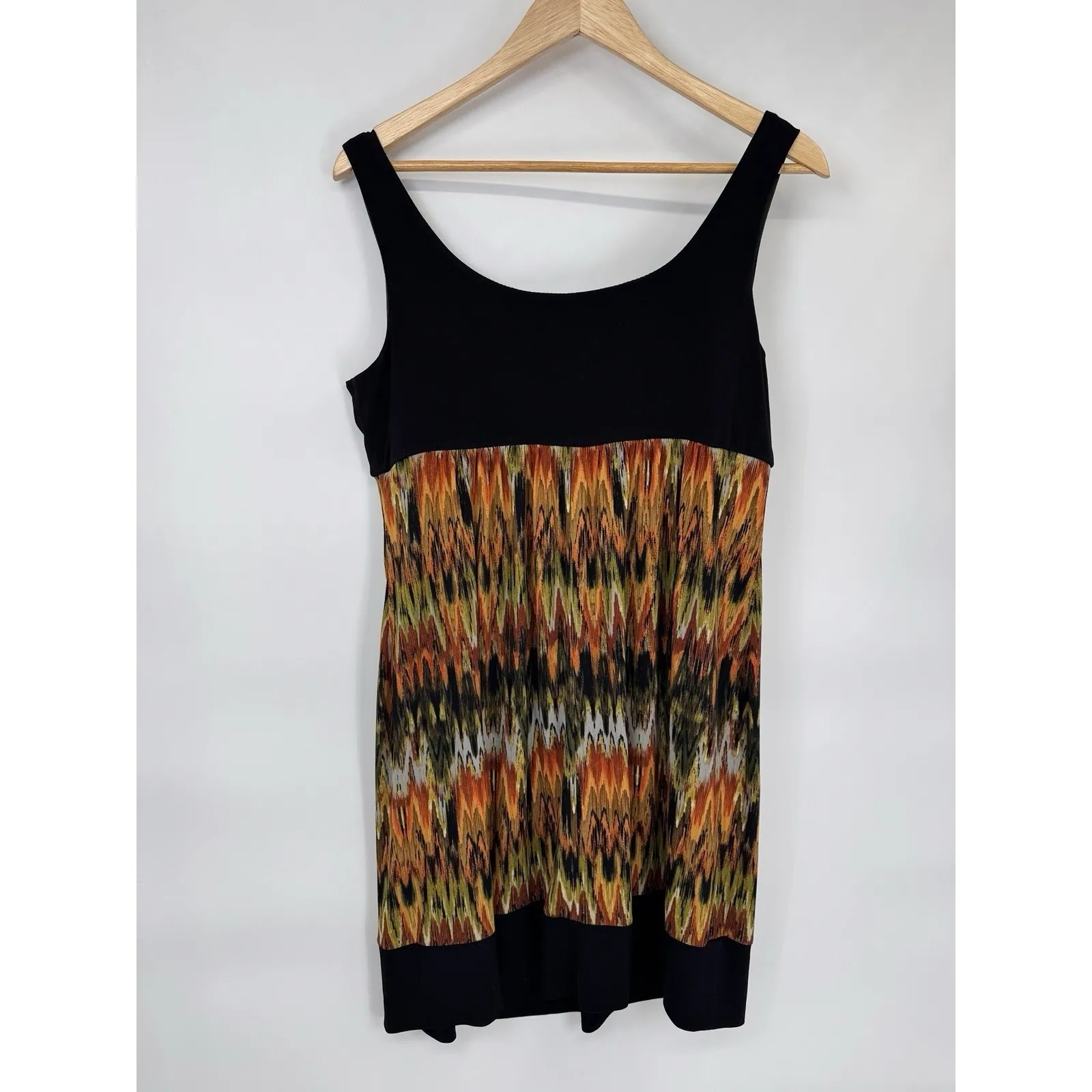 Vintage Y2K Ronni Nicole Babydoll Dress Sz 12 Black Orange Fall Watercolor Print - Image 6