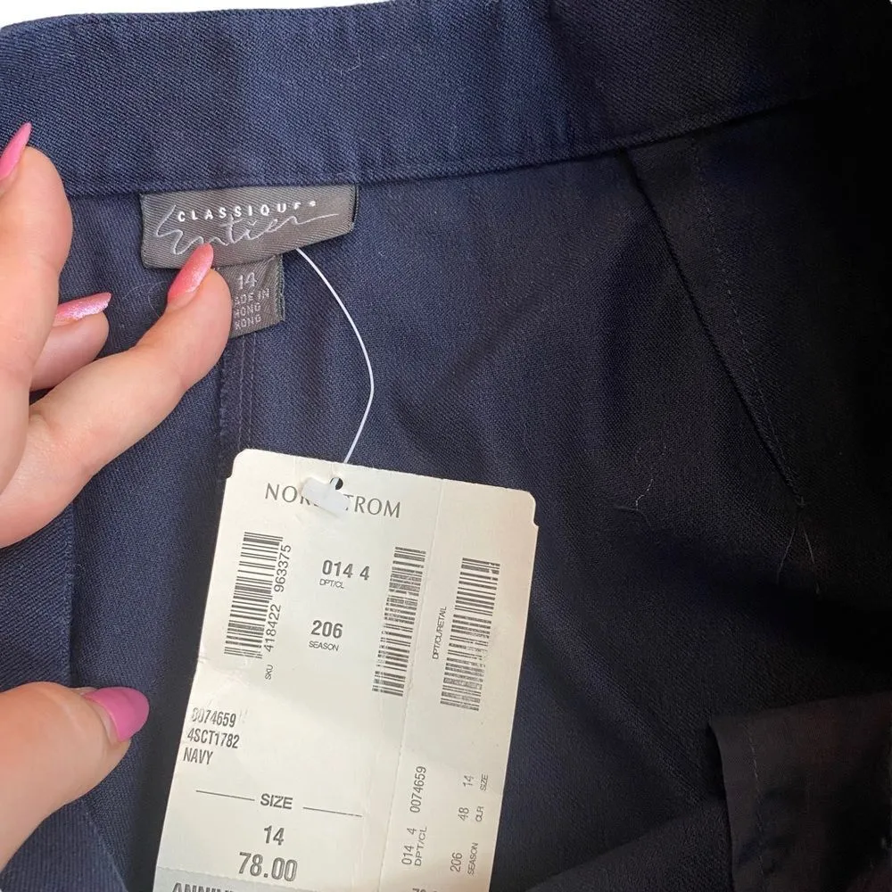 Nordstrom Classiques Entier 14 Pleat Front Straight Leg Dress Pant Navy Blue New - Image 5