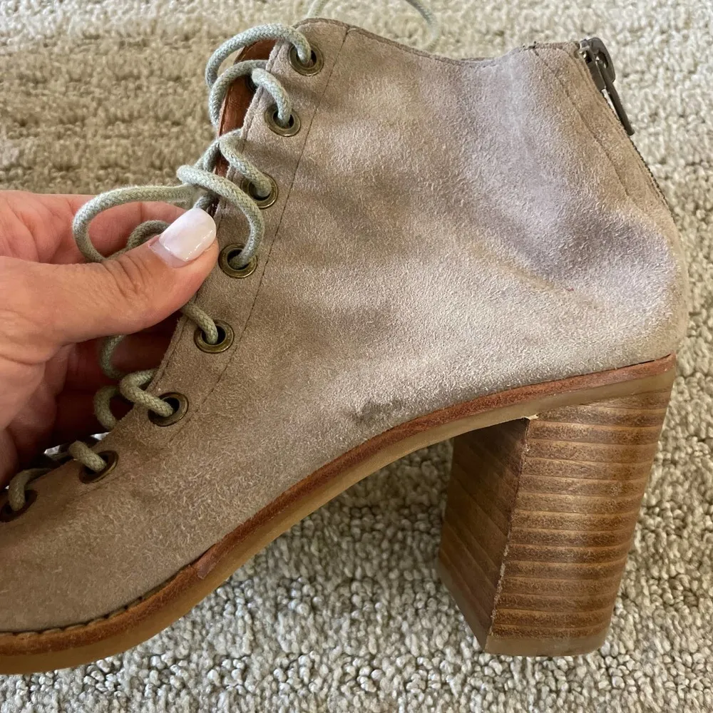 Jeffrey Campbell Taupe CORS Suede Lace Up Open Toe Heels - Image 9