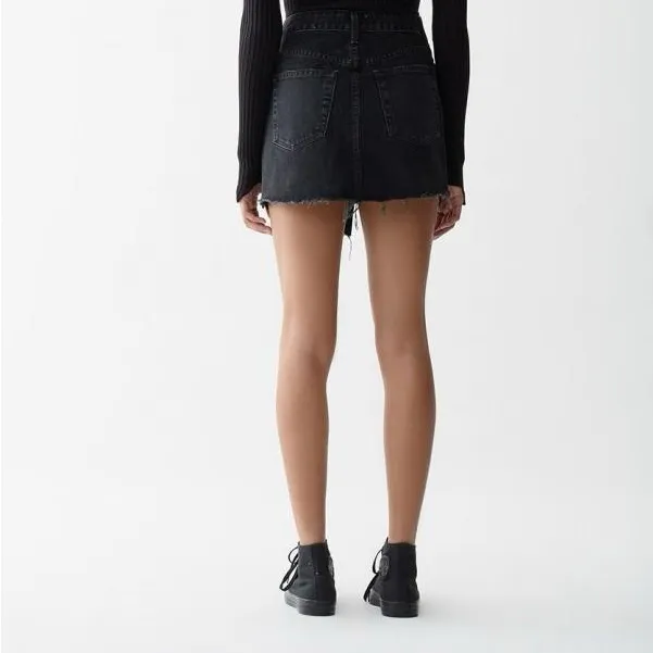 AGOLDE Criss Cross Denim Skirt Miniskirt Crossover Wrap Mini Black 28 - Image 3