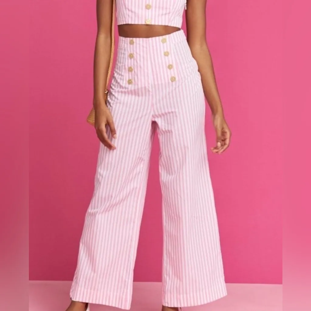 Show Me Your Mumu x Barbie Sailor Skipper Pants Pink White Stripe XS - Image 10