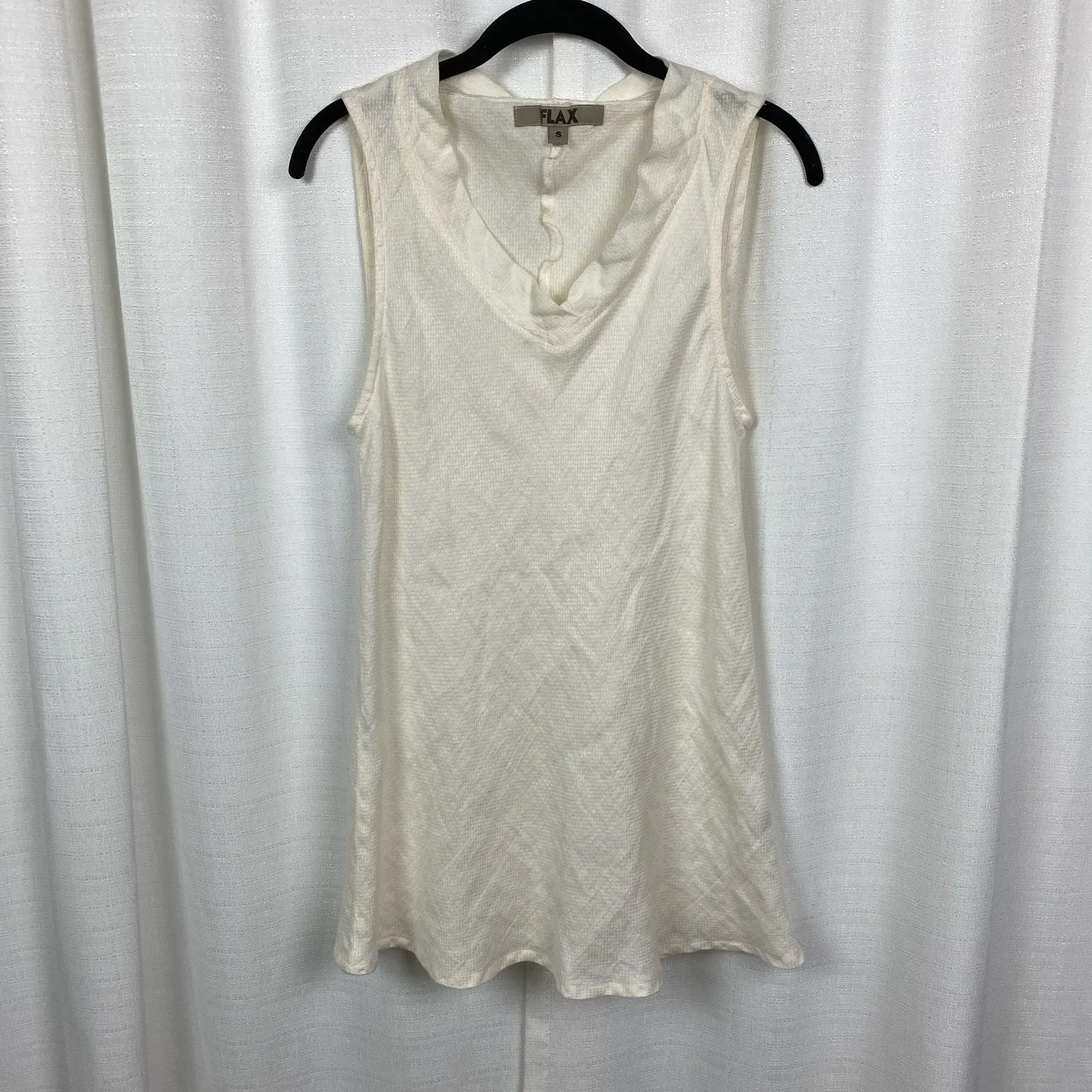 Flax Cream Linen Tank&Long Sleeve Open Drape Front Jacket Sz.S - Image 2