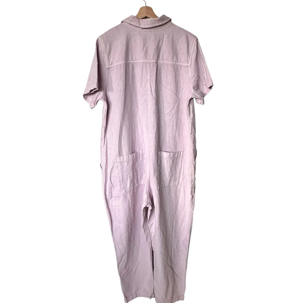 Old Navy Light Purple Lilac Cotton Denim Short Sleeve Belted Jumpsuit - Image 3