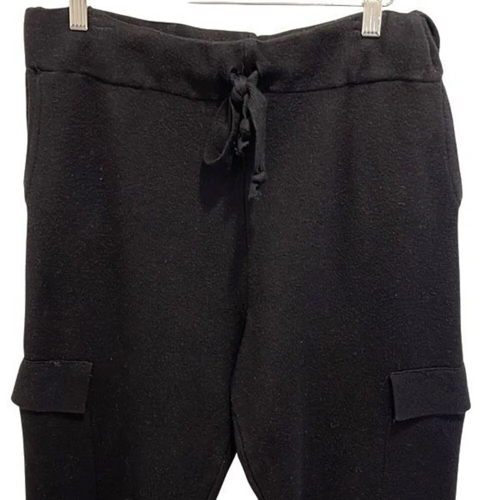 Zara Womens Knit Drawstring Waistband Cargo Jogger Pants Lounge Black Large‎ - Image 2