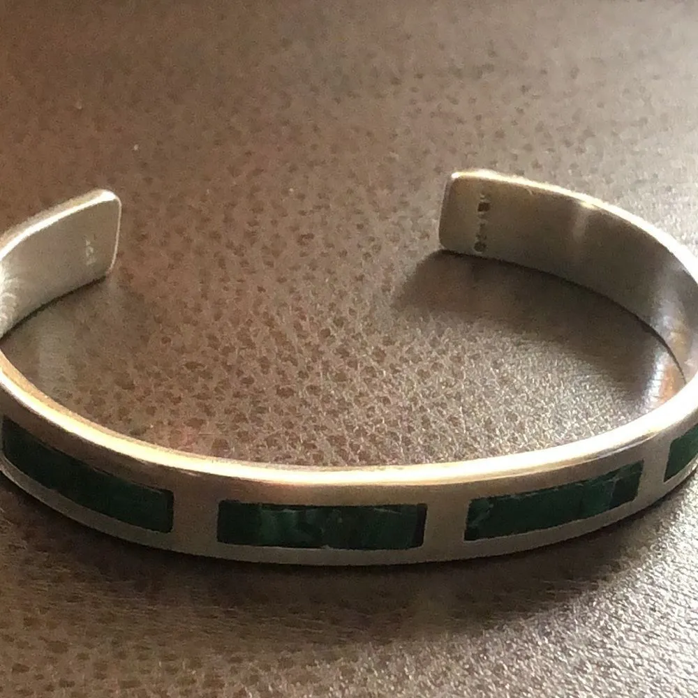 Sterling Silver & Malachite Cuff Bangle Bracelet - Image 9