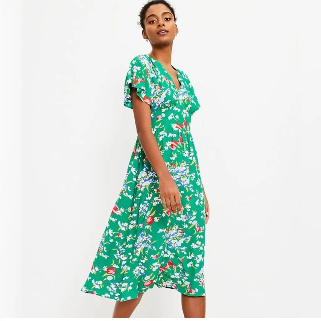 LOFT bright green floral midi dress - Image 4