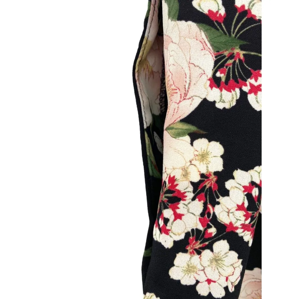 Cynthia‎ Rowley Pants Womens Large Floral Black Flowers Elastic Waist Pockets - Image 3