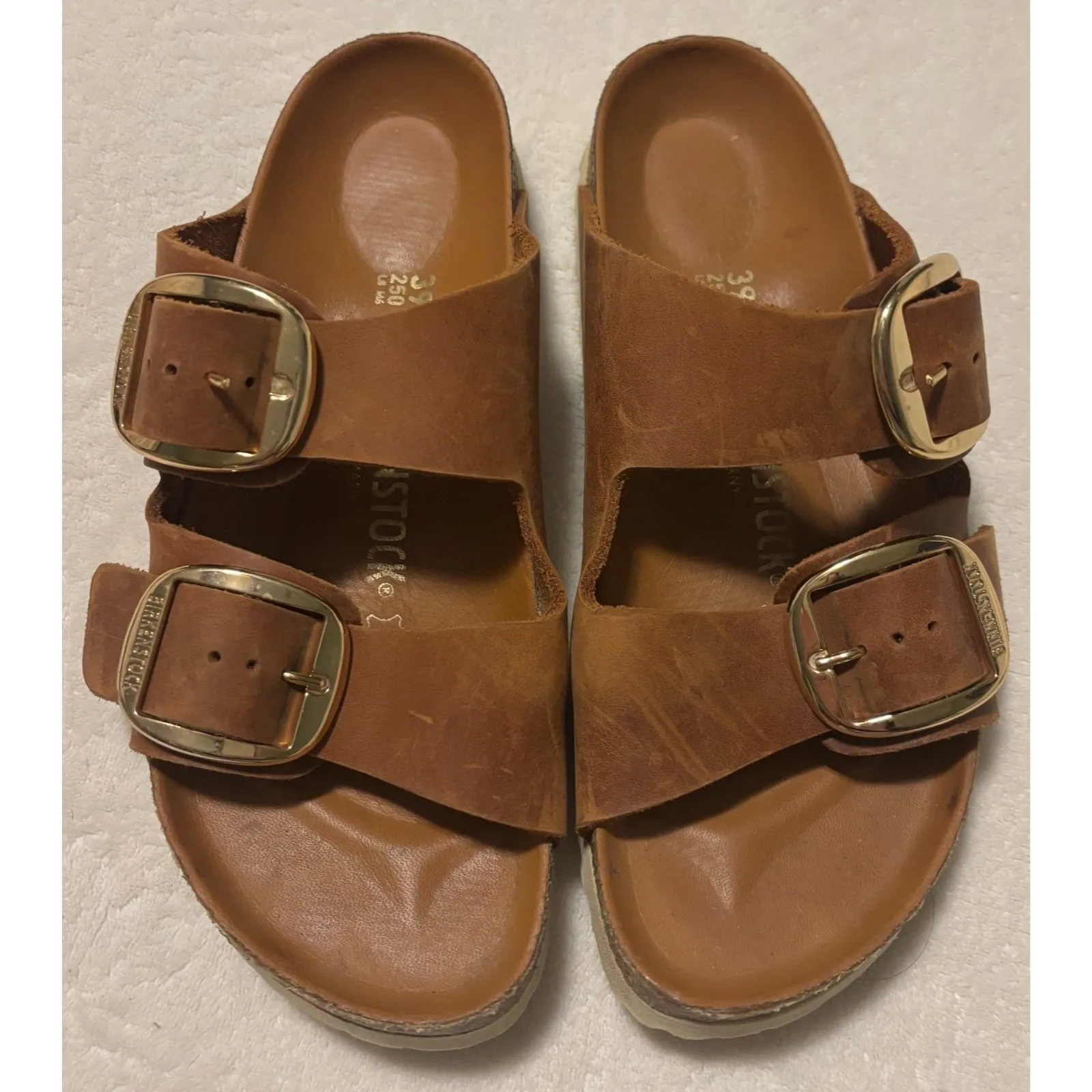 Birkenstock Arizona Big Buckle Cognac Leather Sandals Women Size 39 Brown Gold - Image 2