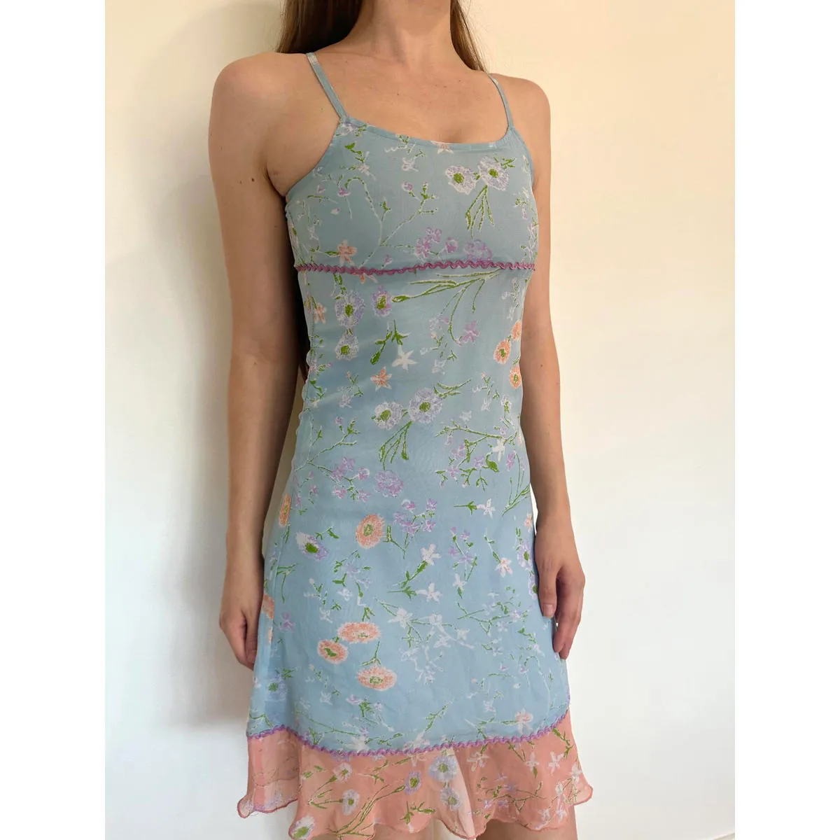 Light Blue Floral Y2K Cottagecore Fairy Picnic Dress Size XS - Image 5