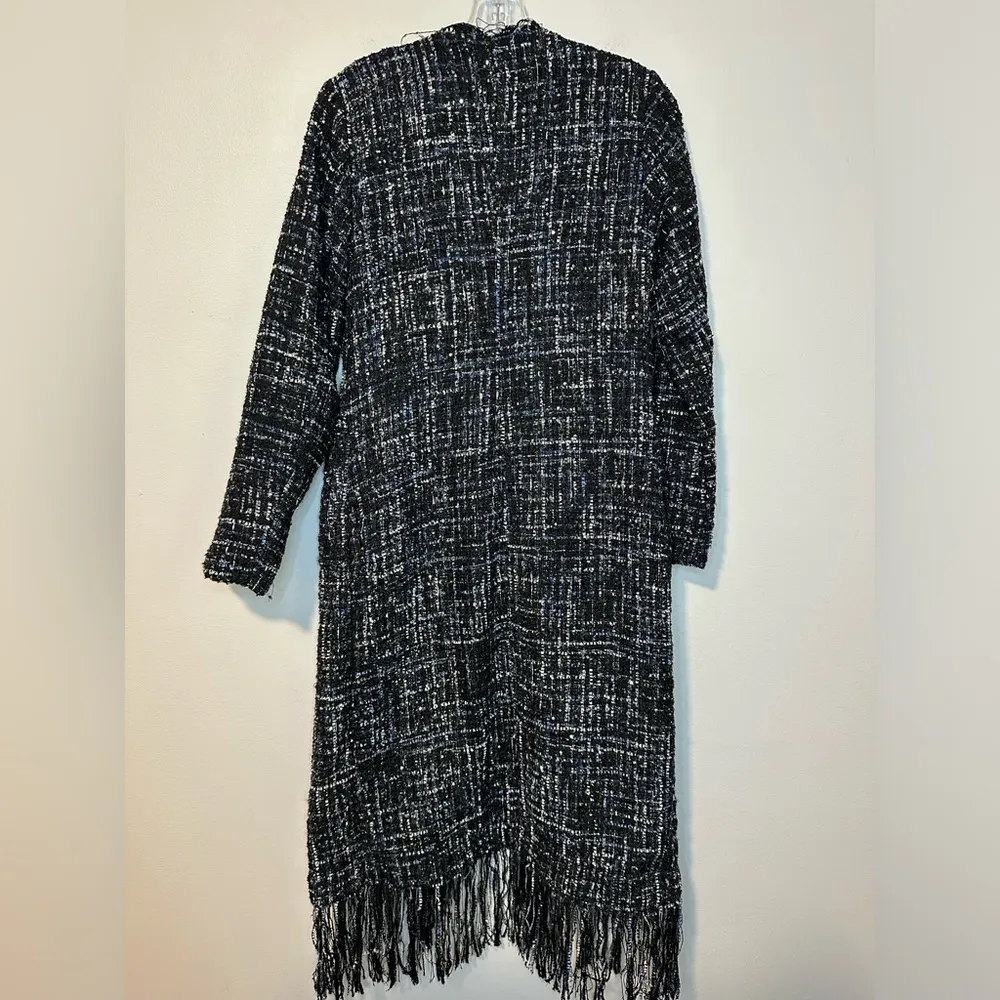 Boston Proper Metallic Tweed Duster Cardigan Sz 4 Fringe Holiday Party - Image 3