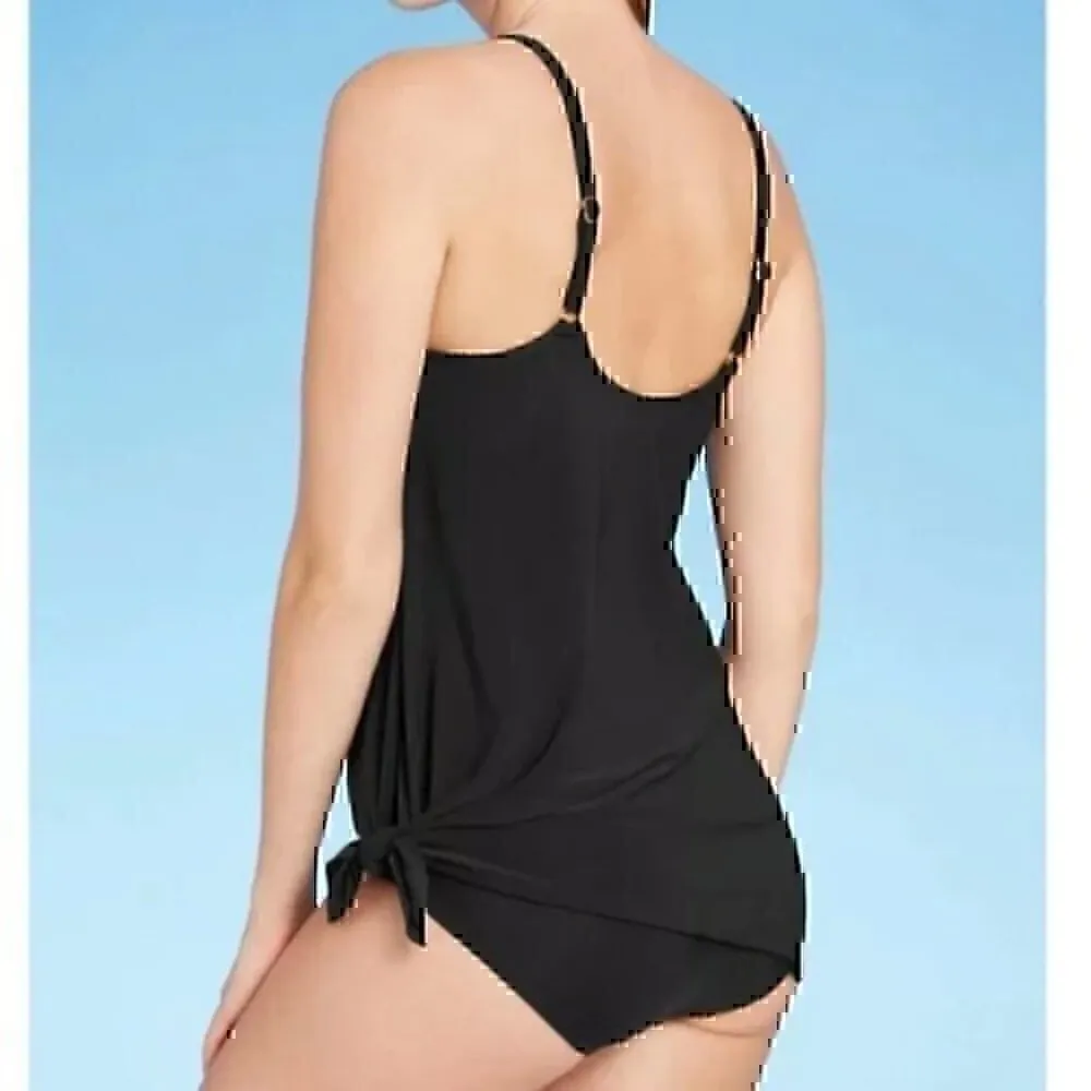 NEW NWT AQUA GREEN Strap Detail Side Split One Piece Swimsuit Swim Dress Black S - Image 3