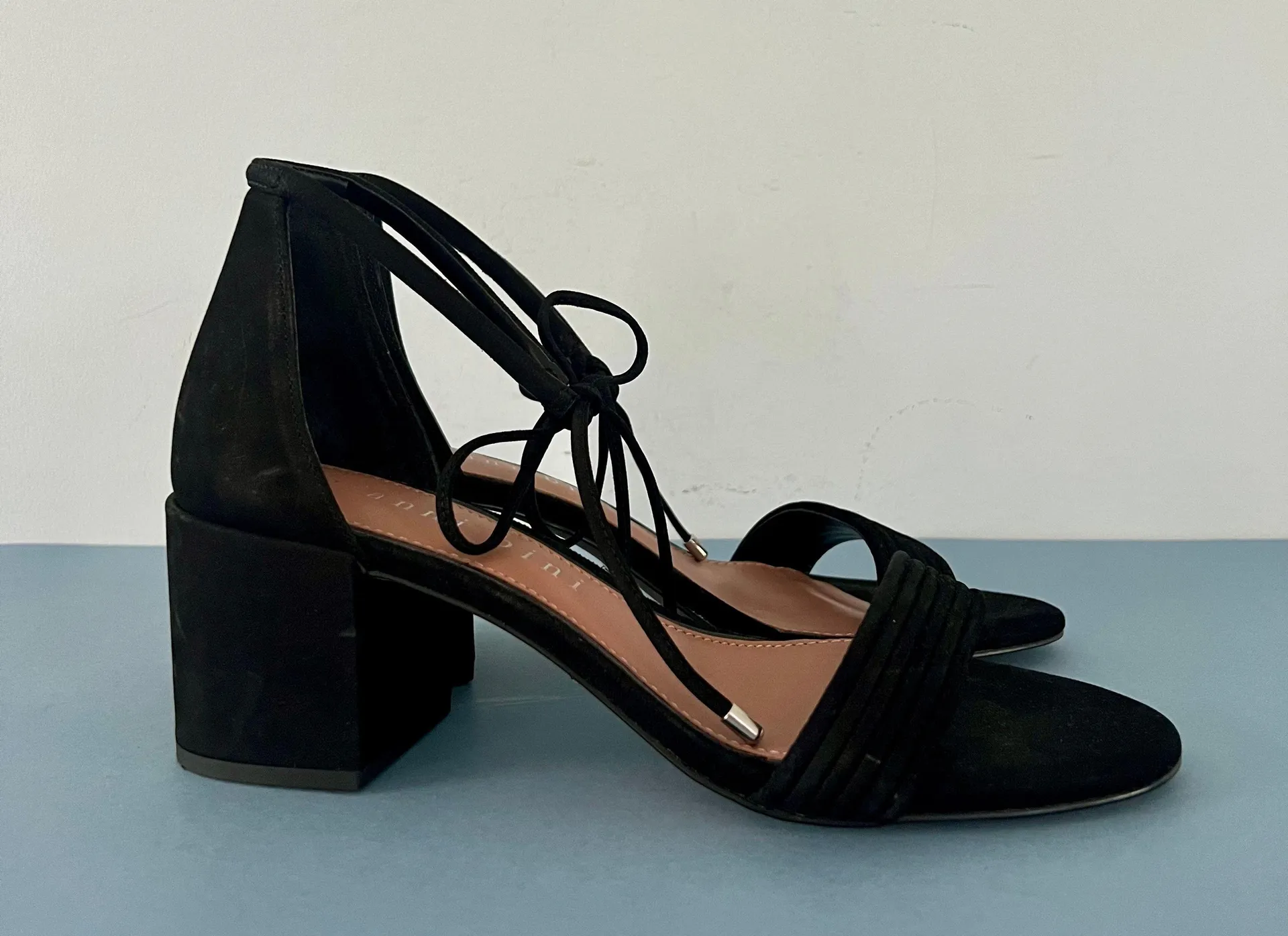 Gianni Bini Rhiaann Ankle Tie Black Suede Block Heel Sandals - Image 4