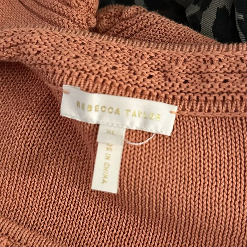 Rebecca Taylor Pointelle Quilt Pullover Sweater Terra Orange Size XL - Image 2