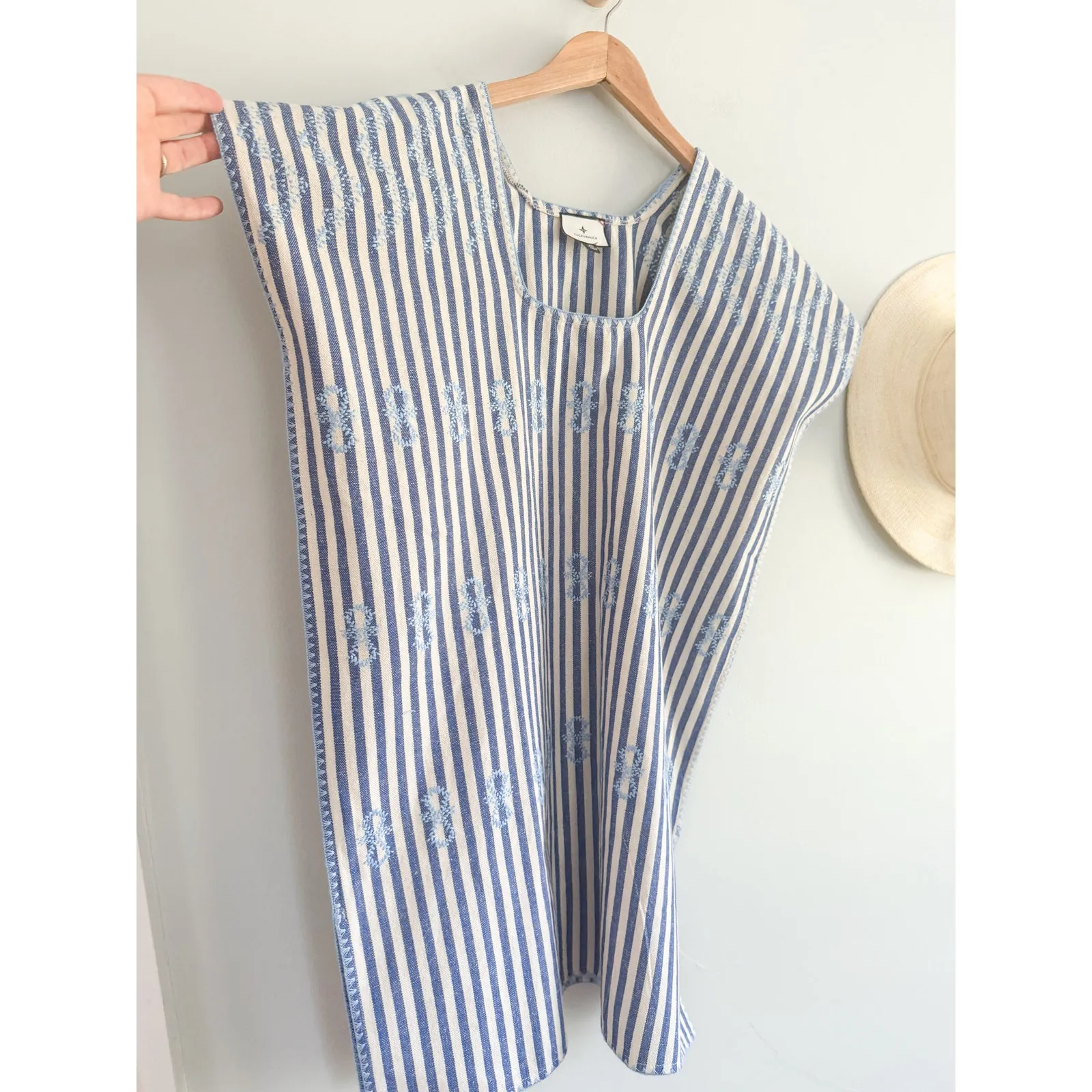 Tuckernuck | Blue Stripe Mini Sullivan Embroidered Canvas Caftan | Sz XS - Image 4