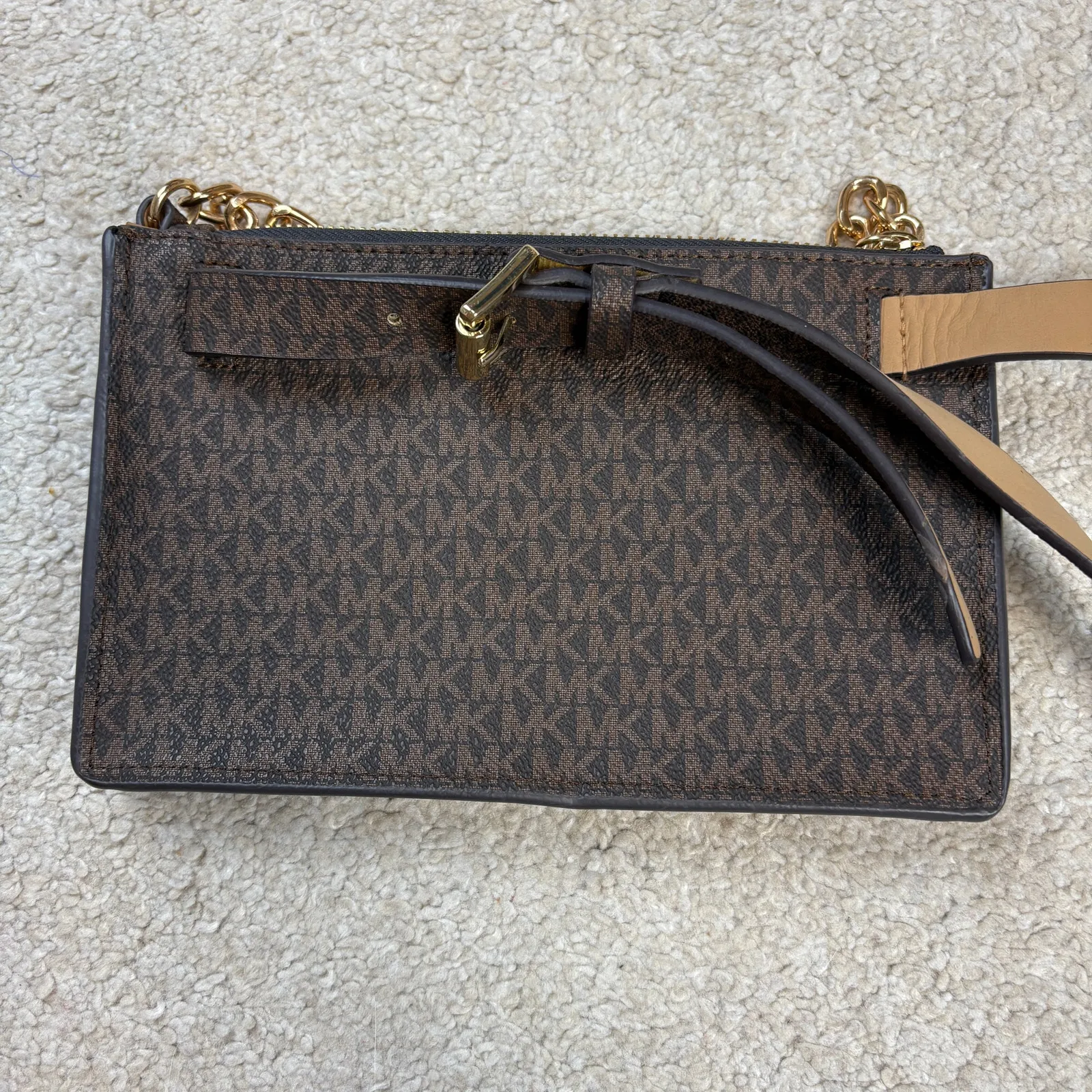 NWOT Michael Kors MMK Chain Zip Faux Leather Brown Logo Belt Bag Size XL - Image 4