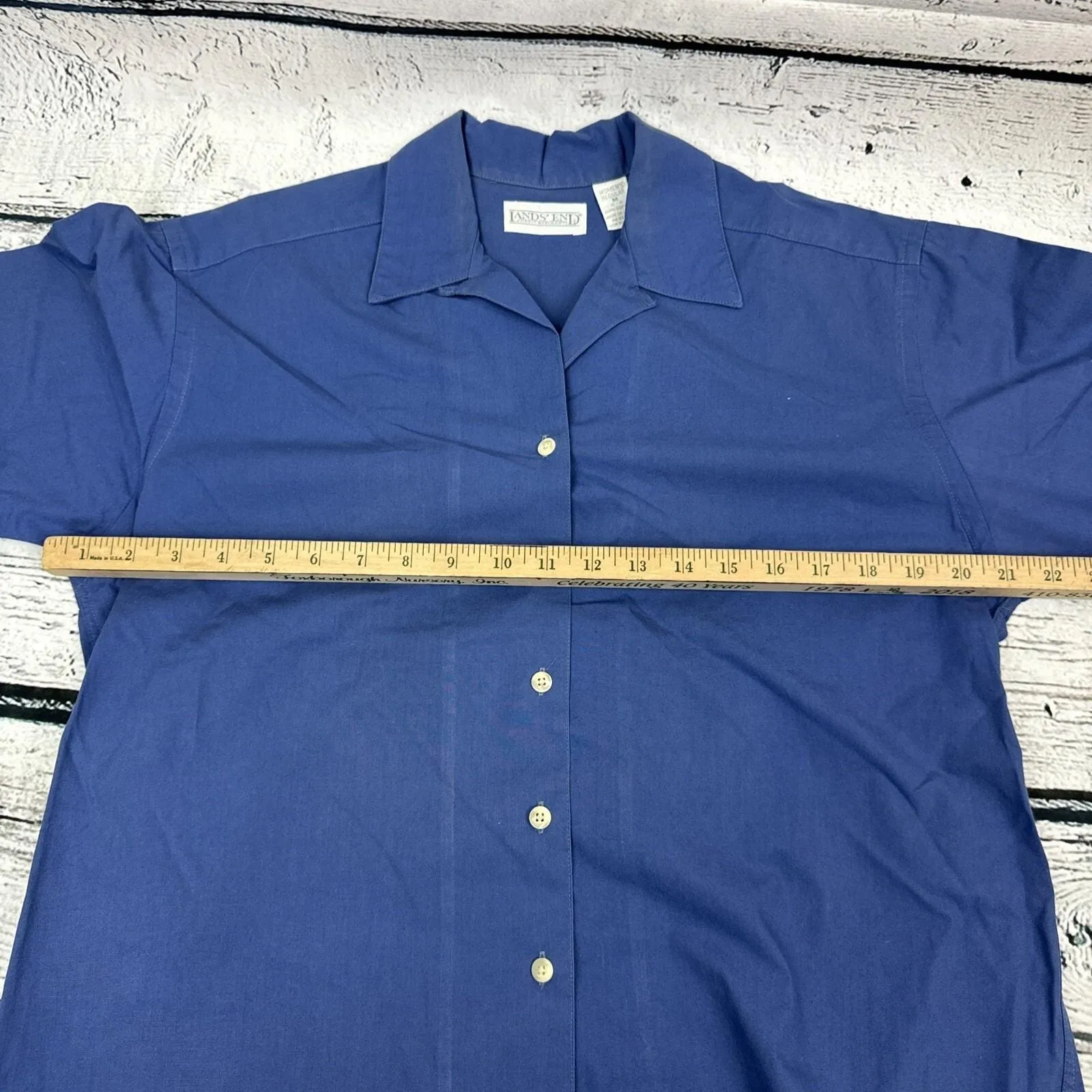Lands' End Women's Blue Button Up Cotton‎ Dress Shirt [Size Medium] Made in USA - Image 6