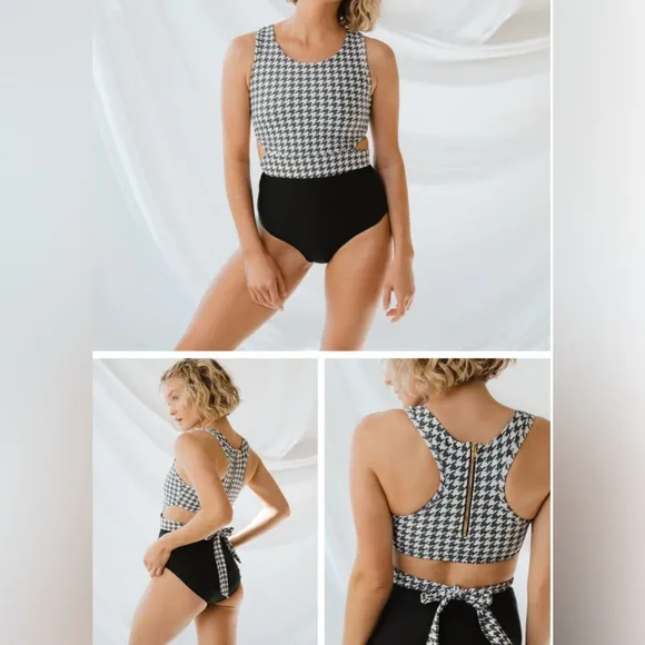 Albion Cast Away Island breeze one piece Houndstooth Swimsuit monokini beach - Image 2