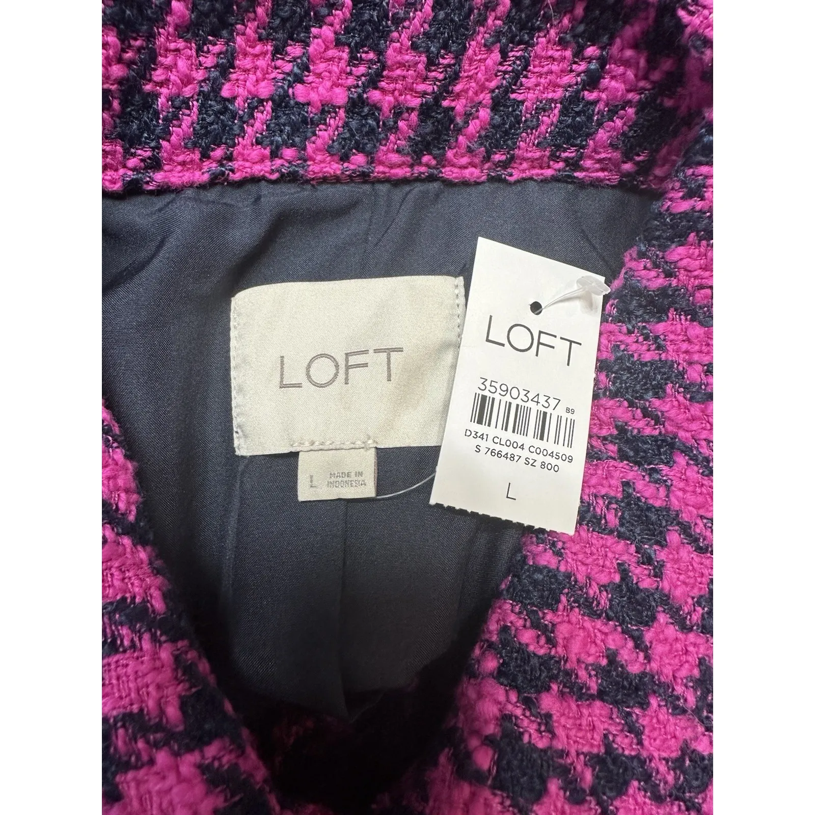 LOFT Pink Black Houndstooth Boucle Cropped Jacket Shacket Coat L Fall Layering - Image 4
