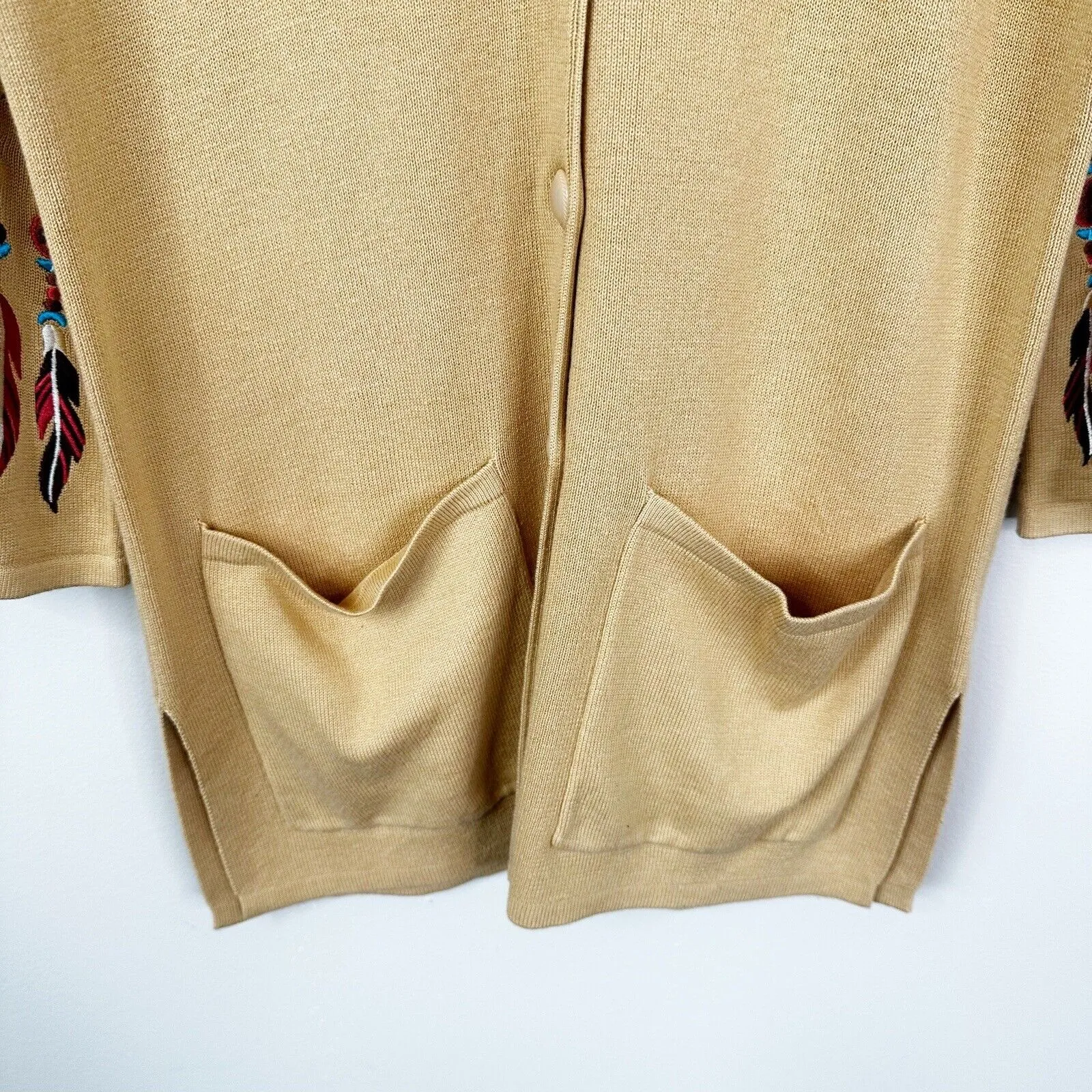 Bob Mackie Cardigan Sweater XS Embroidered Feathers Wearable Art Dream Catcher - Image 8