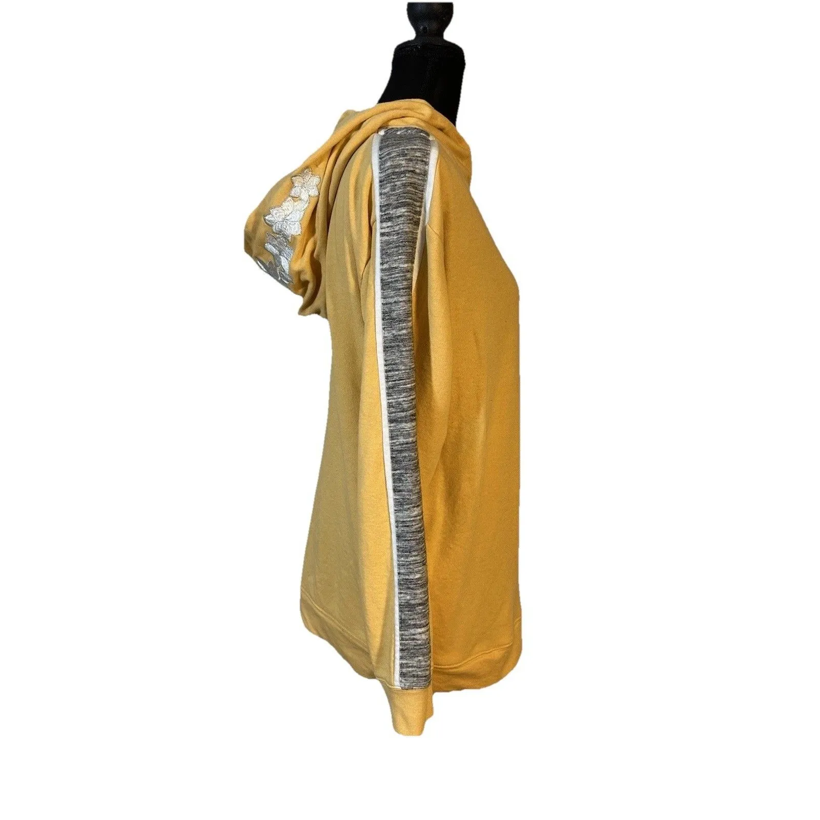 VS PINK Half Zip Hoodie Mustard Yellow Floral Embroidered Hood Sweatshirt Sz S - Image 4