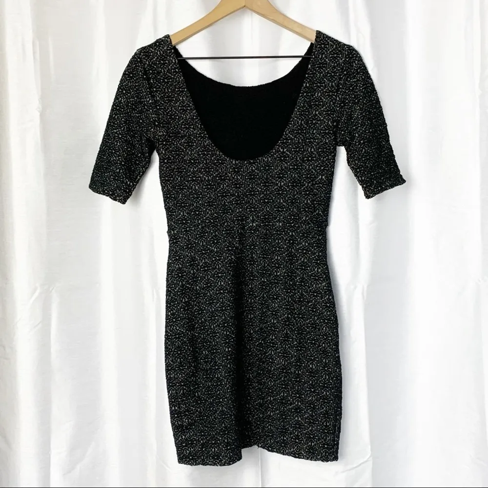 Free People Dress S Black Pucker Knit Bodycon Stretch Scoop Back Romantic Goth - Image 8