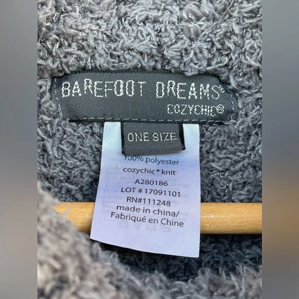 Barefoot Dreams One Size Cozy Chic Beach Fringe Lounge Poncho In gray/tan XL - Image 3