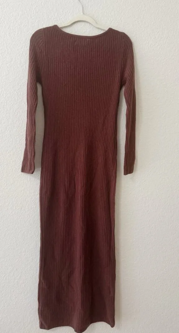Abercrombie & Fitch Ava Merino Wool Blend Button Front Ribbed Midi dress - Image 3
